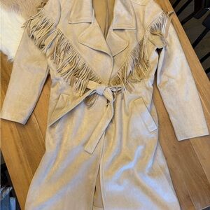 Alice Blue Fringed Cream Trench Coat